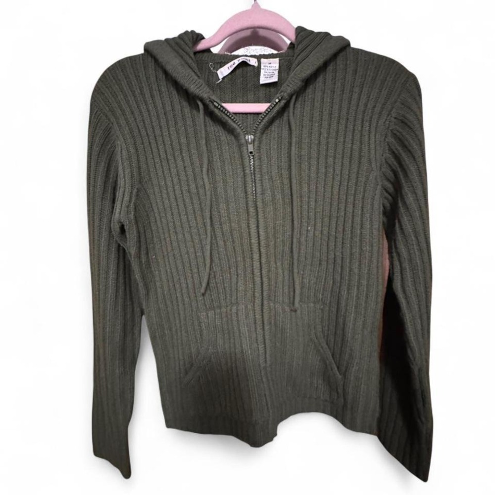 Red Paint Y2K Forest Green Zip-Up Sweater